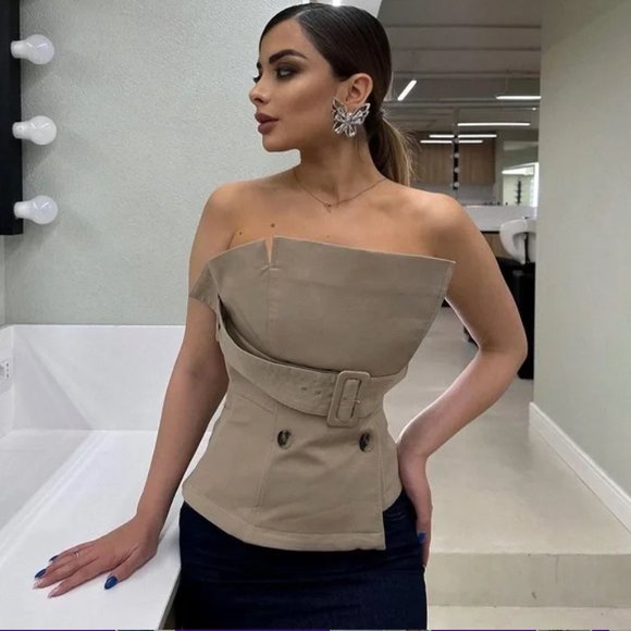 BLOGGER'S FAVE! Zara Belted Gabardine Bustier NWT - Picture 3 of 17